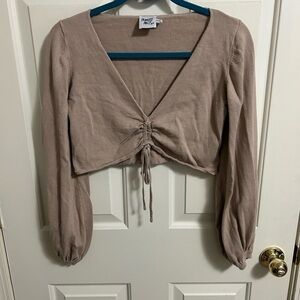 3/$30 Princess Polly Beige Cropped Knit Long Sleeve Ruched Top Size S/M